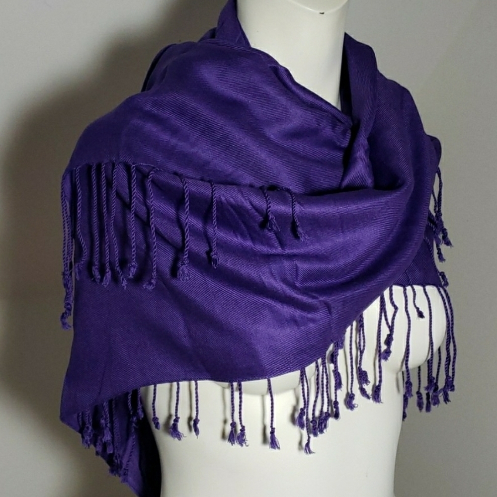 ECHO Deep Purple Rayon Large Scarf with Fringe. - Picture 4 of 14